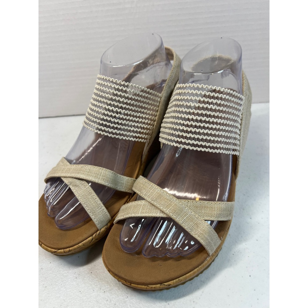 Skechers Beverlee High Tea Womens 8 Natural Linen Wedge Sandals 31723 NAT